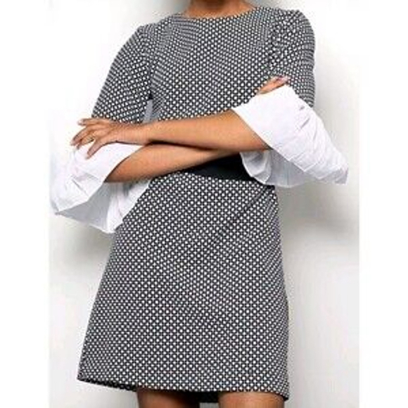 New York & Company Dresses & Skirts - NEW YORK & COMPANY Black White Geometric DIAMOND Pleated Sleeves Dress WOMENS S